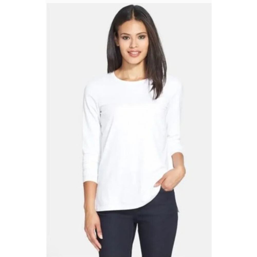 NEW! Lafayette 148 New York Stretch Cotton Tee in WHITE (L) - Picture 1 of 13